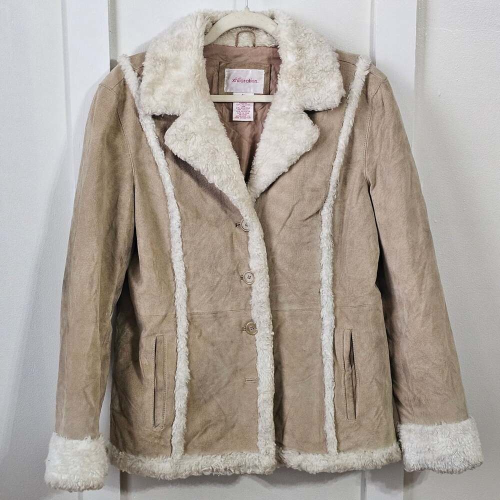 Xhilaration Y2K Genuine Leather Penny Lane Sherpa Jacket Tan XL Boho